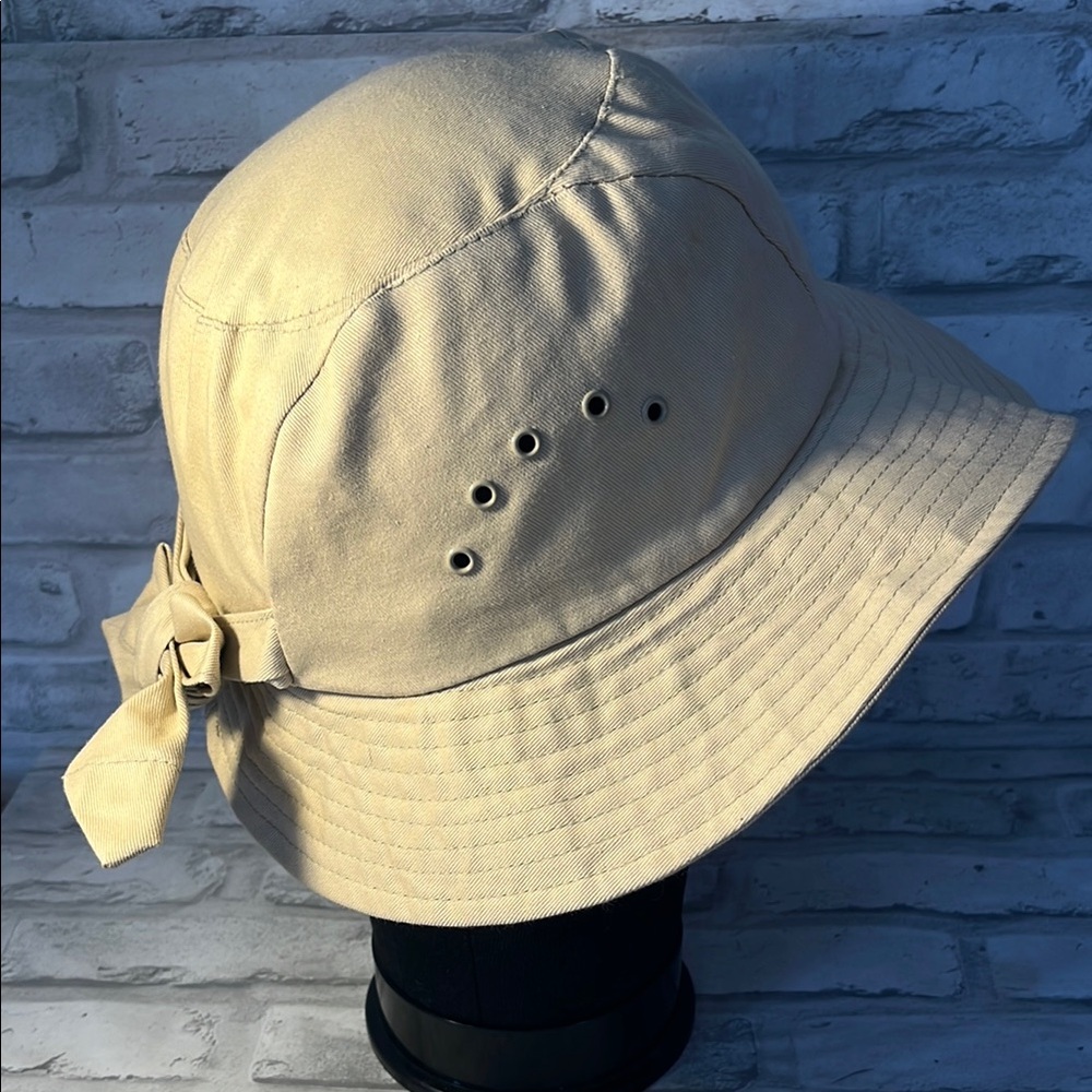 Betmar Beige Bucket Hat with Bow Detail grommet vents cotton
